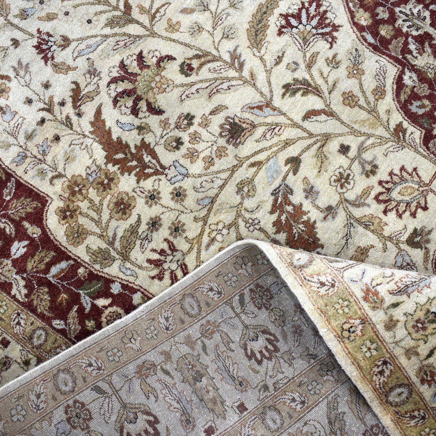 Ivory and Red, Pure Wool Traditional Assorted Handknotted 8.0x14.0Ft 245x416Cms Area Rug