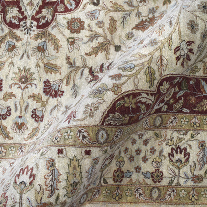 Ivory and Red, Pure Wool Traditional Assorted Handknotted 8.0x14.0Ft 245x416Cms Area Rug