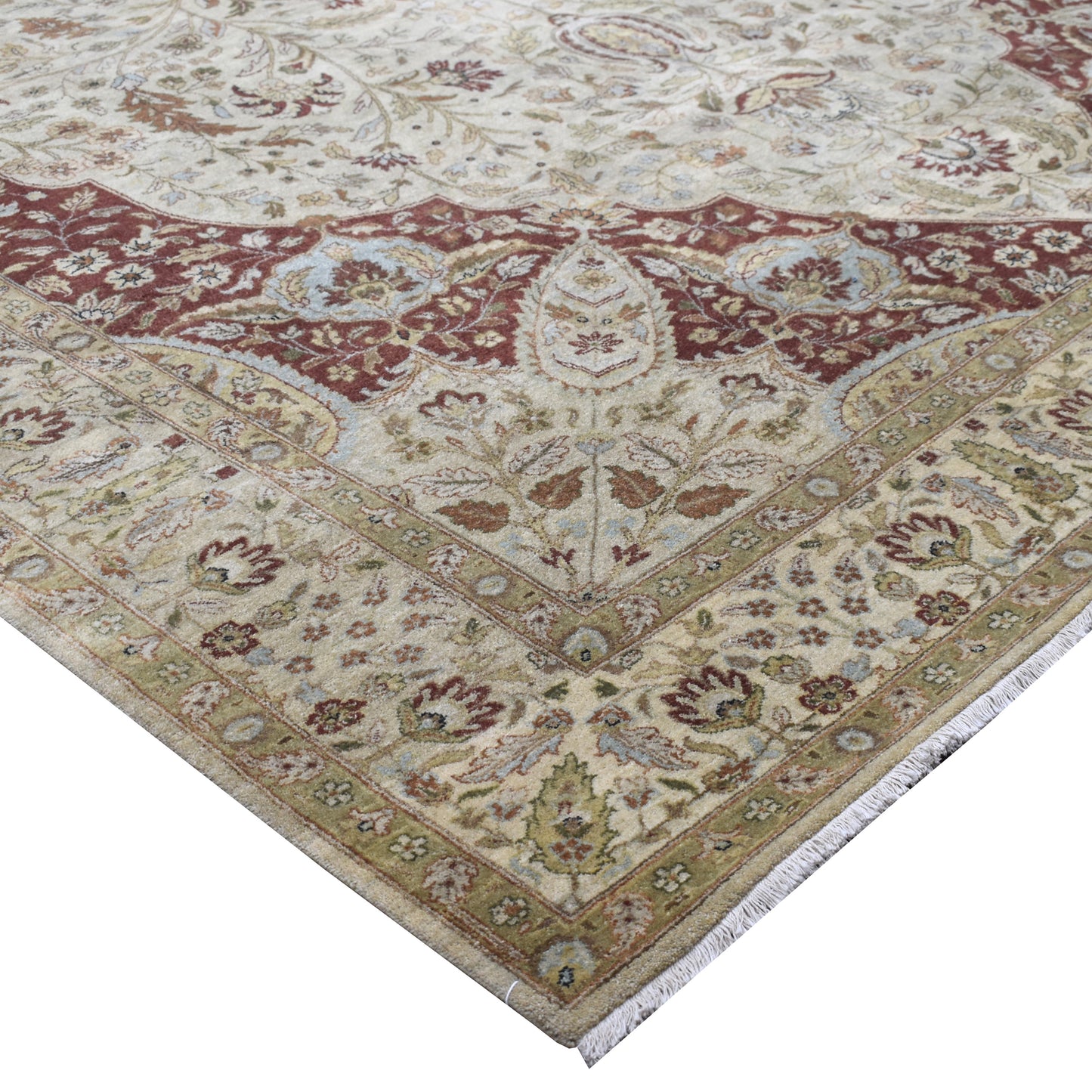 Ivory and Red, Pure Wool Traditional Assorted Handknotted 8.0x14.0Ft 245x416Cms Area Rug