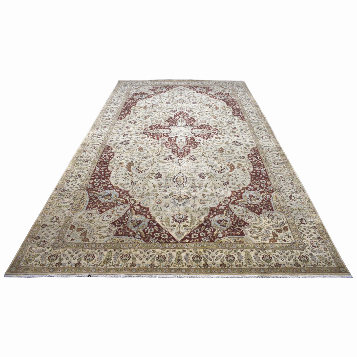 Ivory and Red, Pure Wool Traditional Assorted Handknotted 8.0x14.0Ft 245x416Cms Area Rug