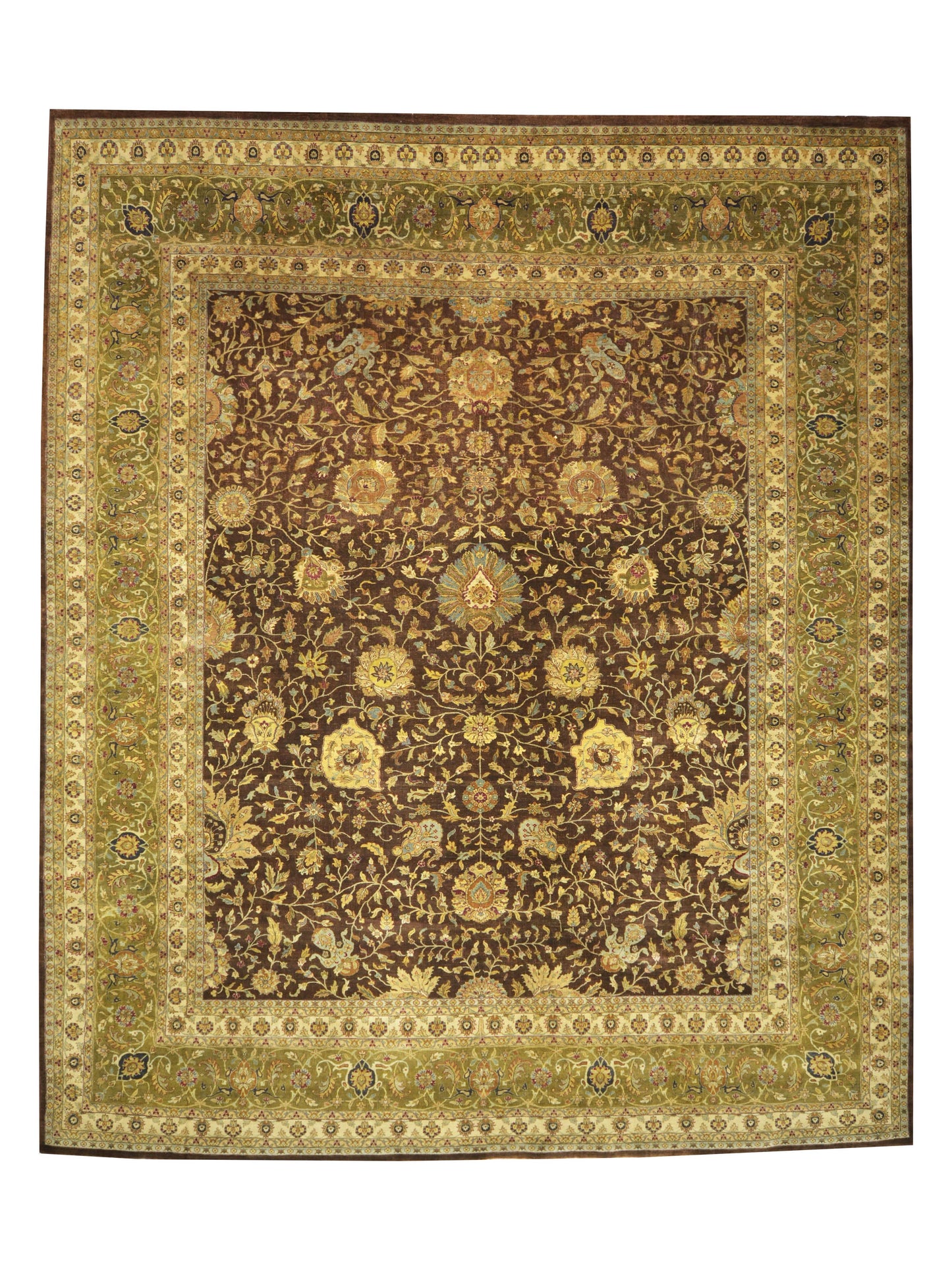Brown and Gold, Pure Wool Regular Traditional Handknotted 11.11x14.5Ft 365x440Cms Area Rug