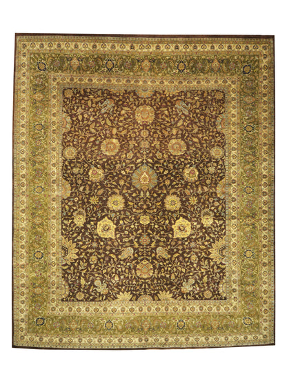 Brown and Gold, Pure Wool Regular Traditional Handknotted 11.11x14.5Ft 365x440Cms Area Rug
