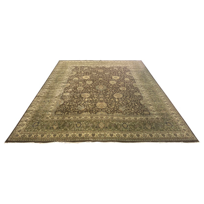 Brown and Gold, Pure Wool Regular Traditional Handknotted 11.11x14.5Ft 365x440Cms Area Rug