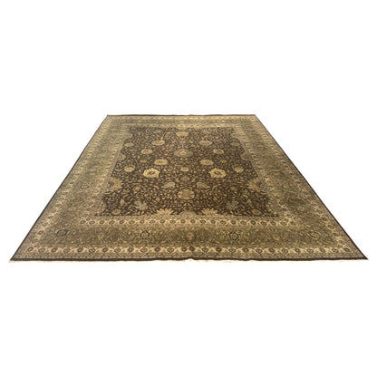 Brown and Gold, Pure Wool Regular Traditional Handknotted 11.11x14.5Ft 365x440Cms Area Rug