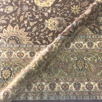 Brown and Gold, Pure Wool Regular Traditional Handknotted 11.11x14.5Ft 365x440Cms Area Rug