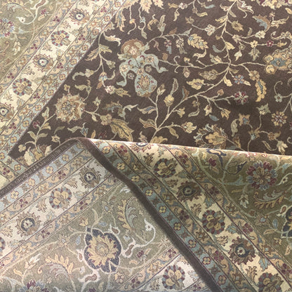 Brown and Gold, Pure Wool Regular Traditional Handknotted 11.11x14.5Ft 365x440Cms Area Rug