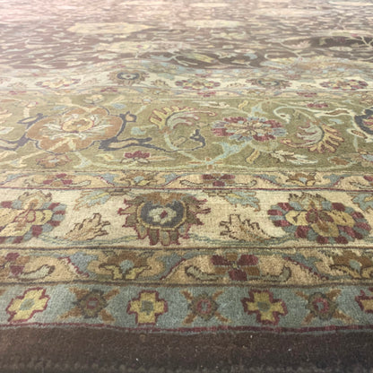 Brown and Gold, Pure Wool Regular Traditional Handknotted 11.11x14.5Ft 365x440Cms Area Rug