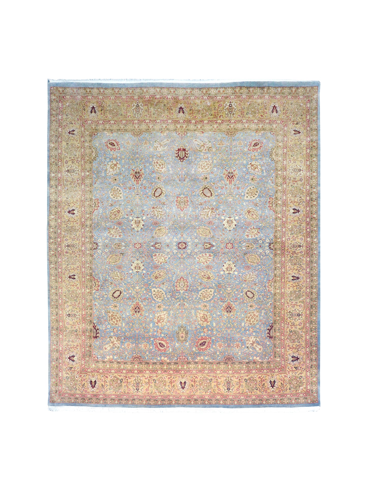 Mughal Grey and Camel Traditional Haji Jaleli Pure Wool Luxury Handknotted Area Rug