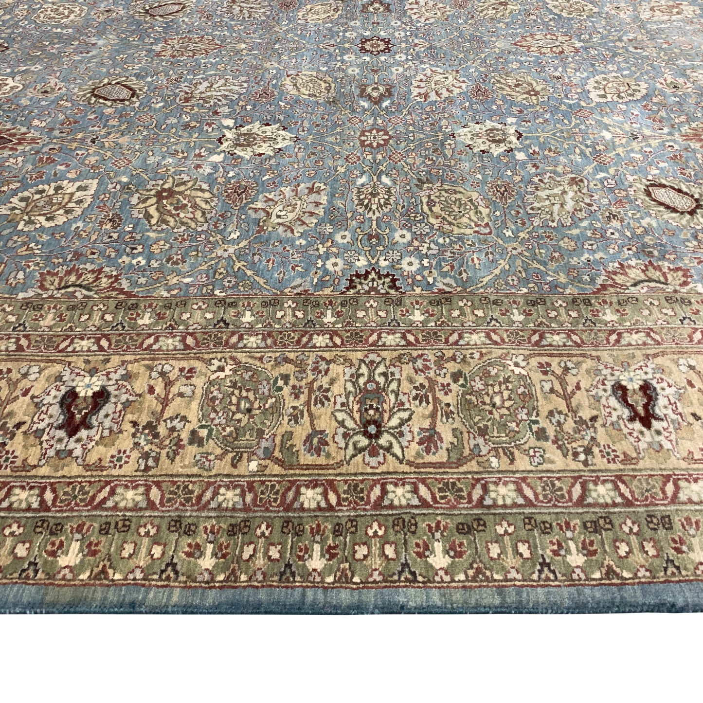 Mughal Grey and Camel Traditional Haji Jaleli Pure Wool Luxury Handknotted Area Rug