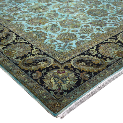 Get trendy with Floral Green, Black and Multy Luxury Traditional  Pure Wool Handknotted Area Rug - Traditional Rugs available at Jaipur Oriental Rugs. Grab yours for $5670.00 today!