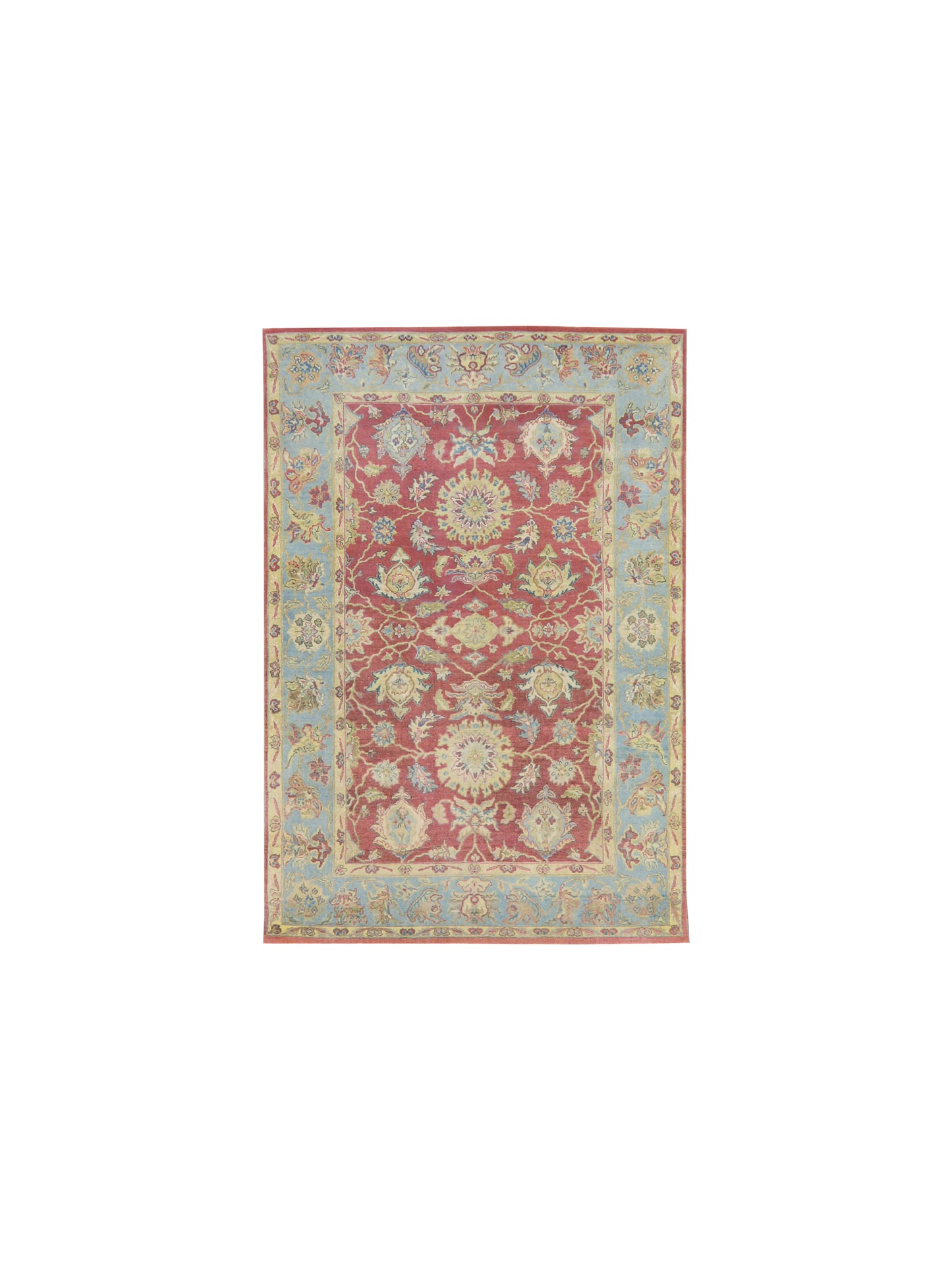 Rust L.Blue Pure Wool Traditional Luxury Handknotted Area Rug 3.10x5.10ft 117x177Cms