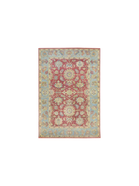 Rust L.Blue Pure Wool Traditional Luxury Handknotted Area Rug 3.10x5.10ft 117x177Cms