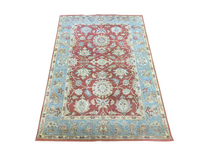 Rust L.Blue Pure Wool Traditional Luxury Handknotted Area Rug 3.10x5.10ft 117x177Cms