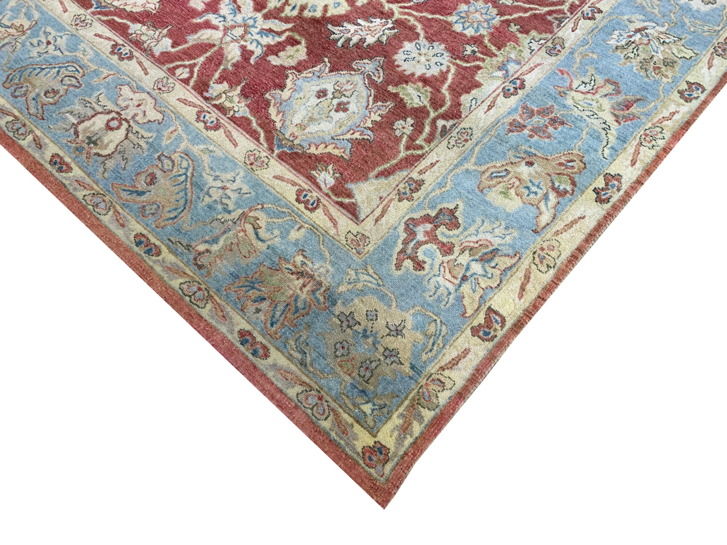 Rust L.Blue Pure Wool Traditional Luxury Handknotted Area Rug 3.10x5.10ft 117x177Cms