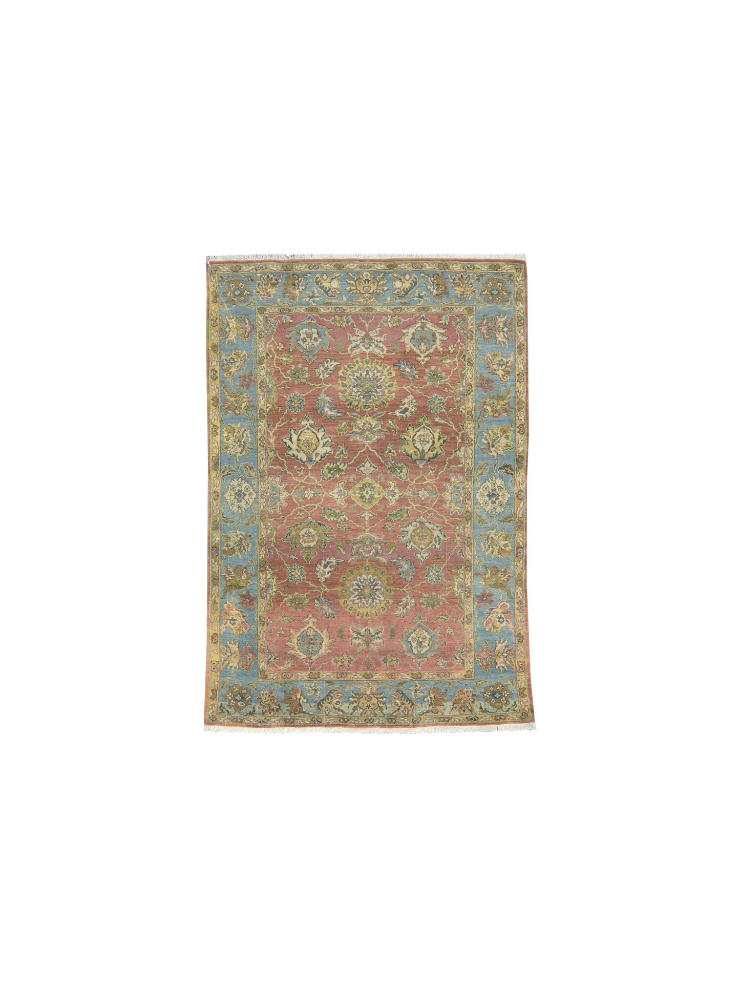 Rust Blue Pure Wool Traditional Luxury Handknotted Area Rug