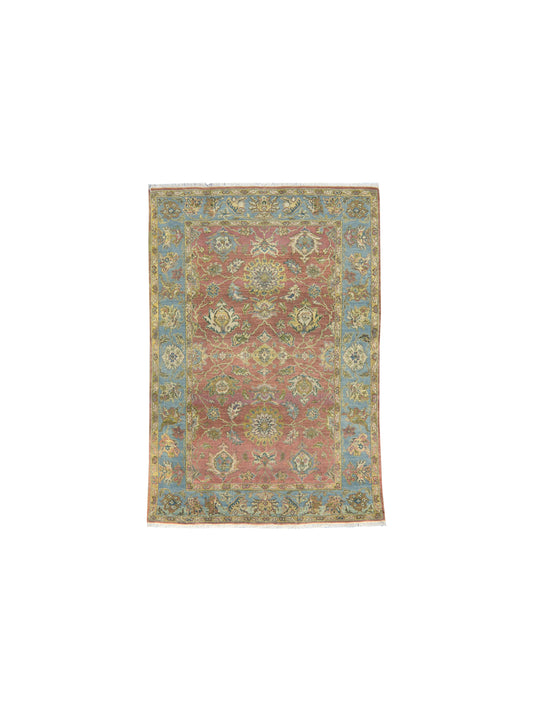 Rust Blue Pure Wool Traditional Luxury Handknotted Area Rug