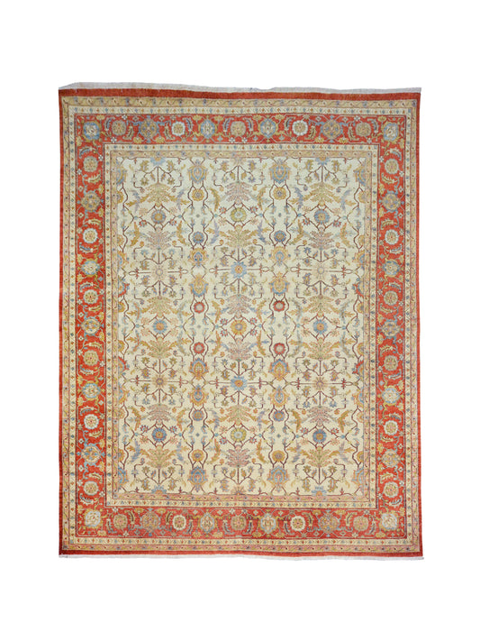 Garden Ivory and Rust Traditional Samarkand Pure Wool Luxury Handknotted Area Rug