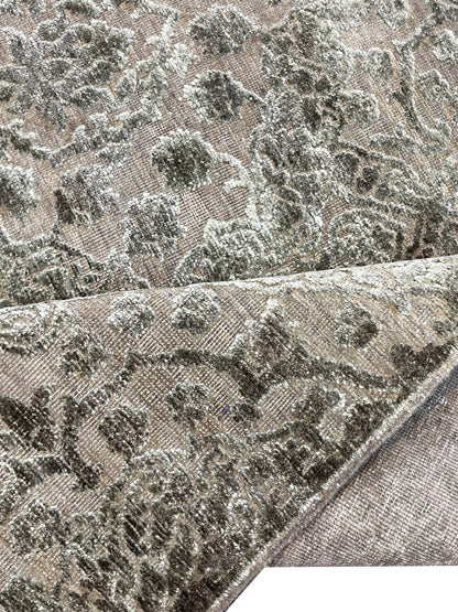 Camel Brown and Silver, Silk and Wool Oxidized Modern Damask Handknotted 6.0x8.11Ft 182x270Cms Area Rug