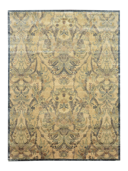 Gold and Multy Pure Silk Transitional Handknotted Area Rug