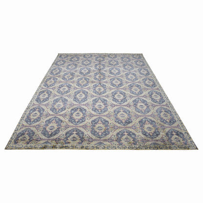Mustard Blue, Pure Silk Transitional Ikat Handknotted 8.9x11.11Ft 266x363Cms Area Rug