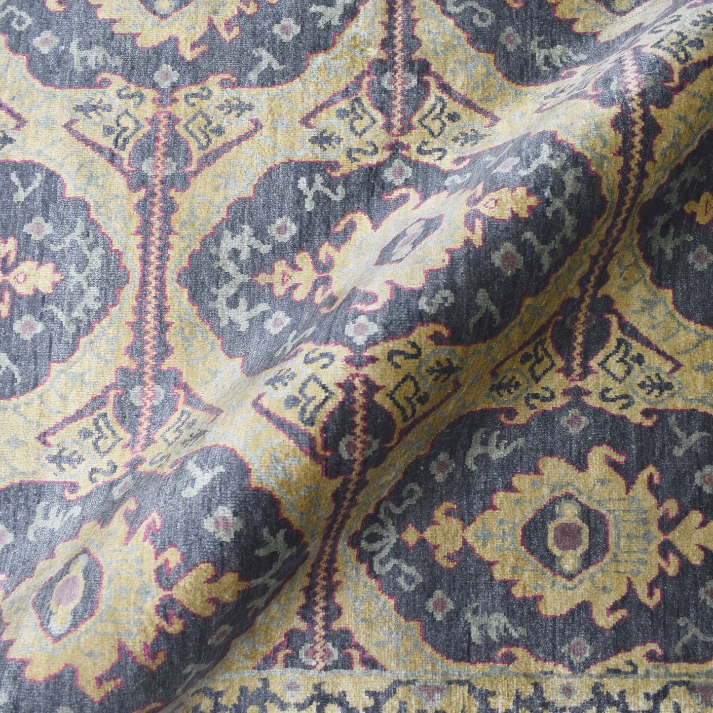 Mustard Blue, Pure Silk Transitional Ikat Handknotted 8.9x11.11Ft 266x363Cms Area Rug