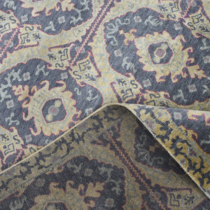 Mustard Blue, Pure Silk Transitional Ikat Handknotted 8.9x11.11Ft 266x363Cms Area Rug