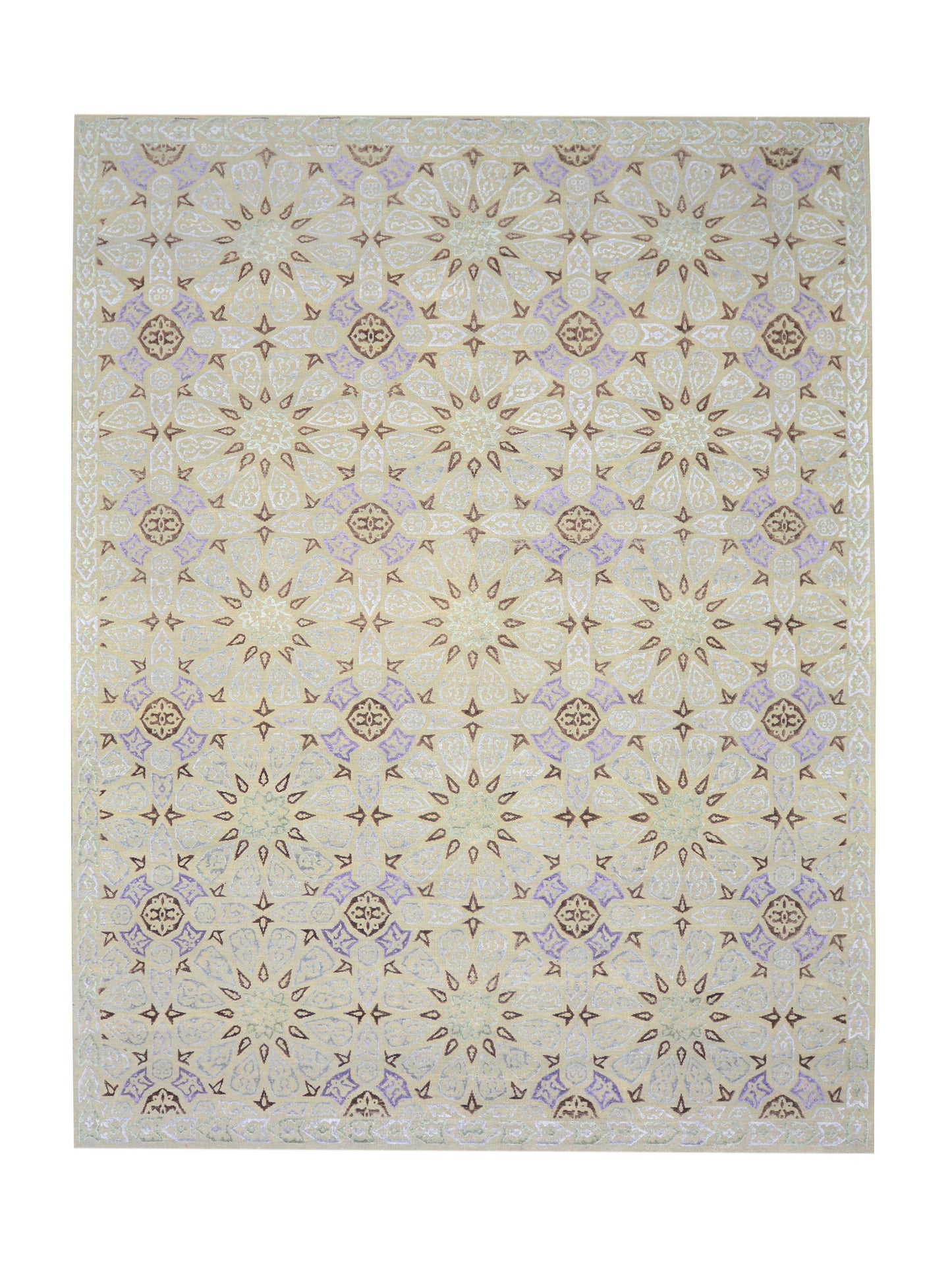 Ivory, Camel Viscose & Wool Handknotted Area Rug 8.9x11.7ft 266x352Cms