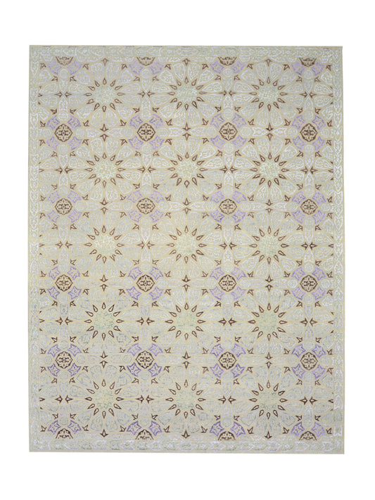 Ivory, Camel Viscose & Wool Handknotted Area Rug 8.9x11.7ft 266x352Cms