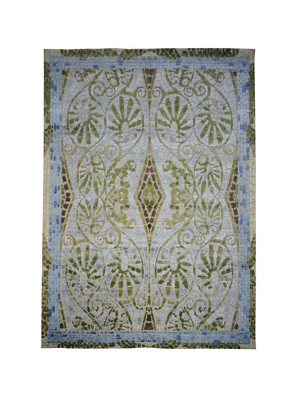 Get trendy with Malibu Ivory, Green and Light Blue Transitional Muzak Handknotted Area Rug - Transitional Rugs available at Jaipur Oriental Rugs. Grab yours for $4525.00 today!