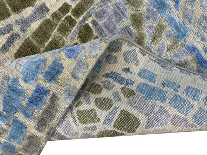 Grey and Gold, Silk and Wool Oxidized Modern Handknotted 4.0x6.1Ft 122x185Cms Area Rug