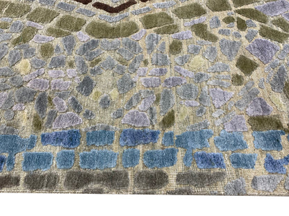 Grey and Gold, Silk and Wool Oxidized Modern Handknotted 4.0x6.1Ft 122x185Cms Area Rug