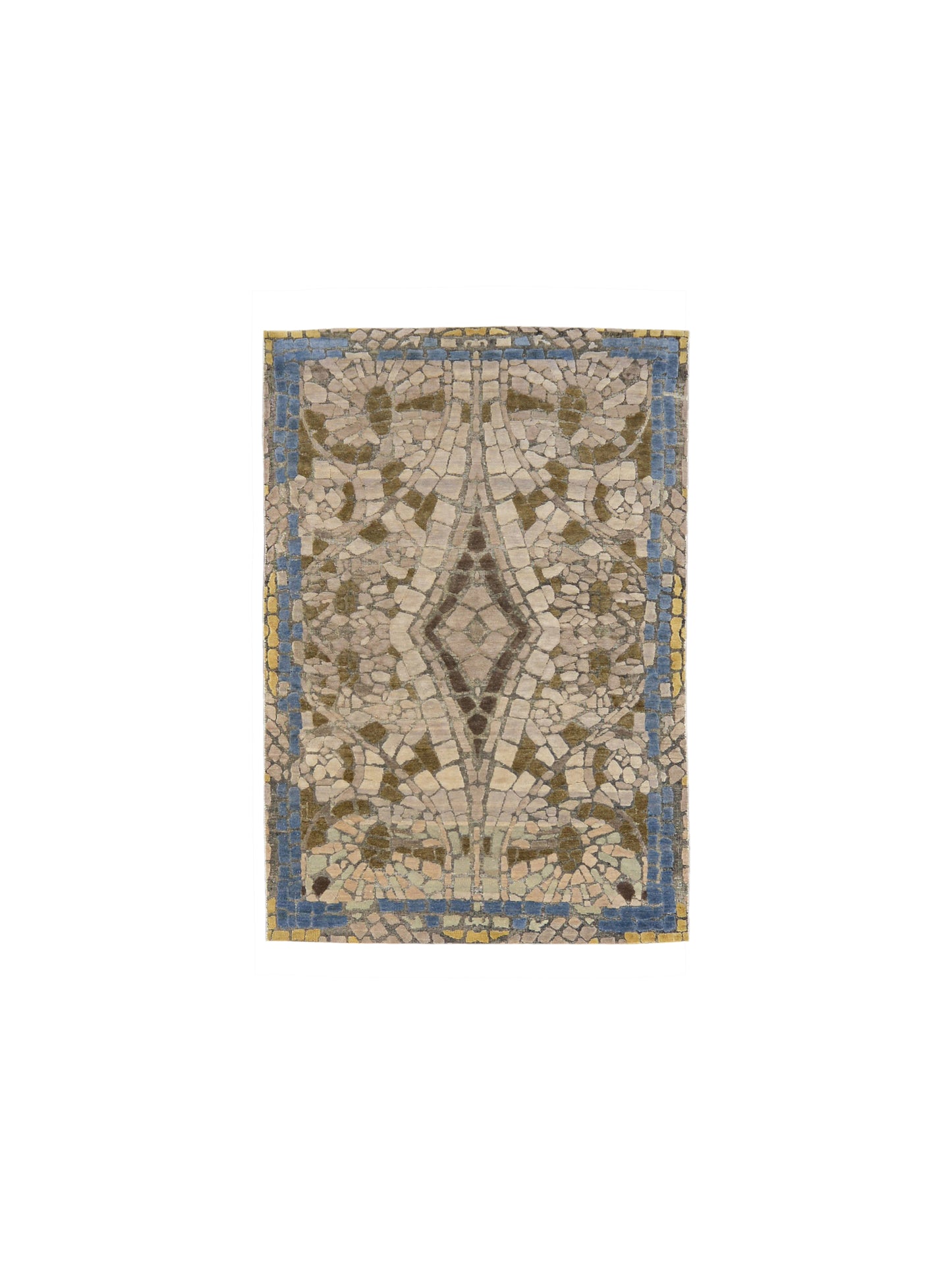 Brown and Beige, Silk and Wool Oxidized Modern Handknotted 4.0x6.0Ft 121x182Cms Area Rug