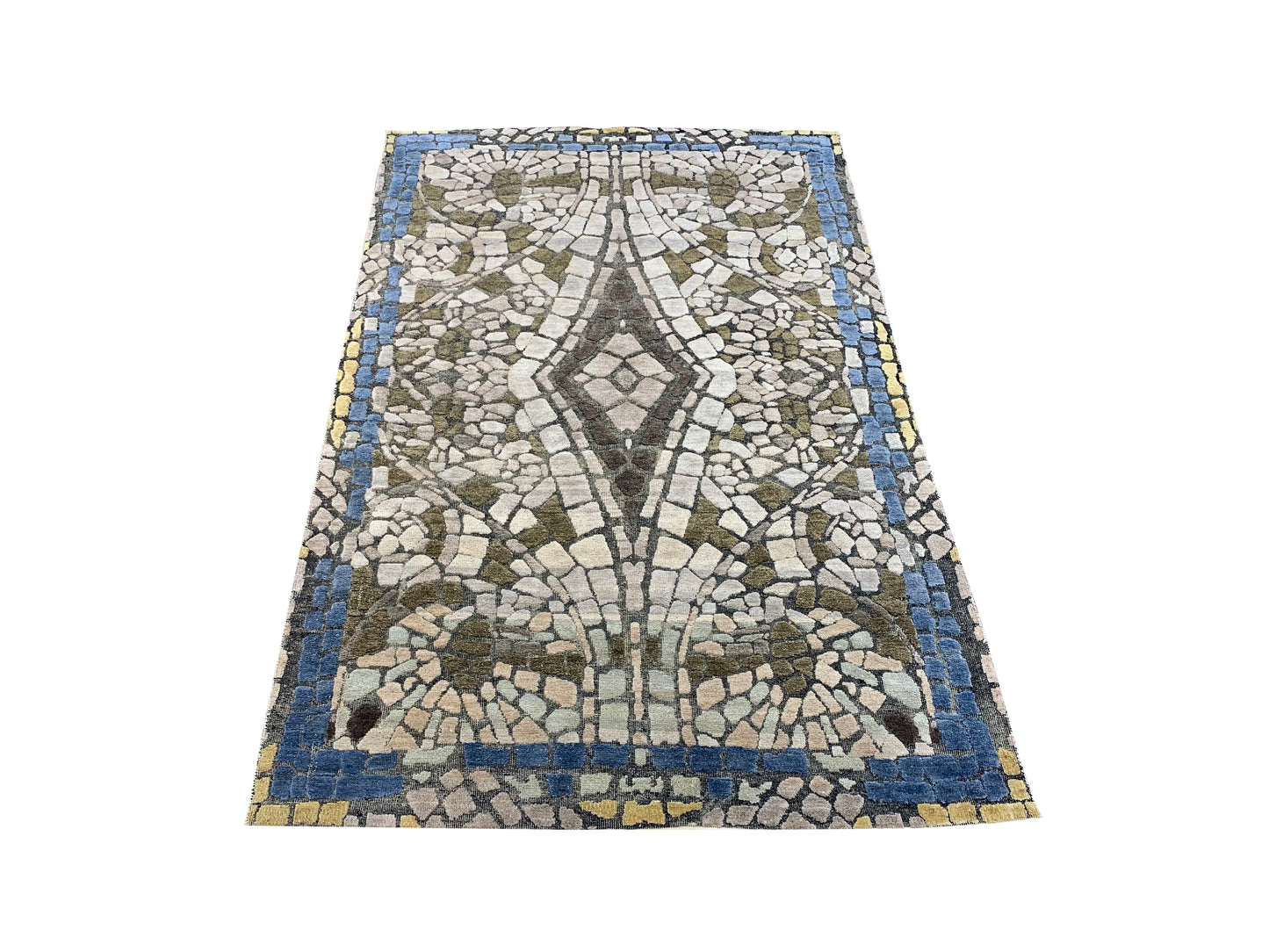 Brown and Beige, Silk and Wool Oxidized Modern Handknotted 4.0x6.0Ft 121x182Cms Area Rug