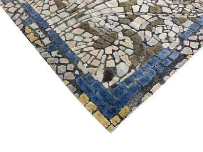 Brown and Beige, Silk and Wool Oxidized Modern Handknotted 4.0x6.0Ft 121x182Cms Area Rug