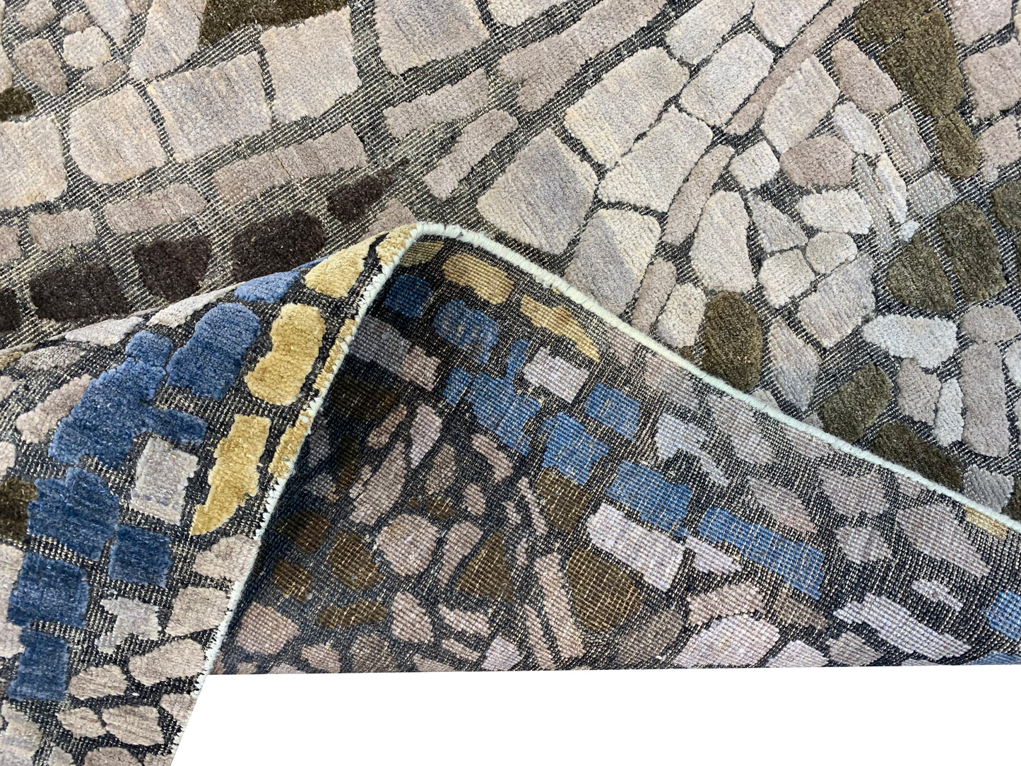 Brown and Beige, Silk and Wool Oxidized Modern Handknotted 4.0x6.0Ft 121x182Cms Area Rug