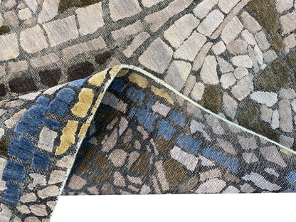 Brown and Beige, Silk and Wool Oxidized Modern Handknotted 4.0x6.0Ft 121x182Cms Area Rug