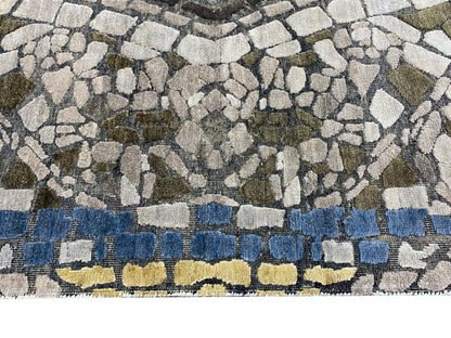 Brown and Beige, Silk and Wool Oxidized Modern Handknotted 4.0x6.0Ft 121x182Cms Area Rug