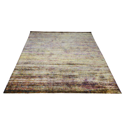 Brown and Ivory, Pure Sari Silk Modern Plain Handknotted 8.0x10.0Ft 238x306Cms Area Rug