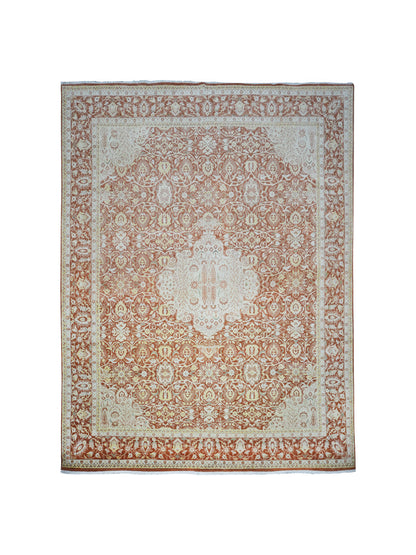 Garden Rust, Ivory and Gold Traditional Persian Pure Wool Luxury Handknotted Area Rug