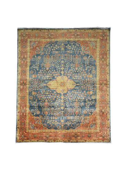 Blue and Red, Pure Wool Regular Traditional Handknotted 7.11x9.11Ft 240x301Cms Area Rug