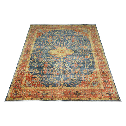 Blue and Red, Pure Wool Regular Traditional Handknotted 7.11x9.11Ft 240x301Cms Area Rug