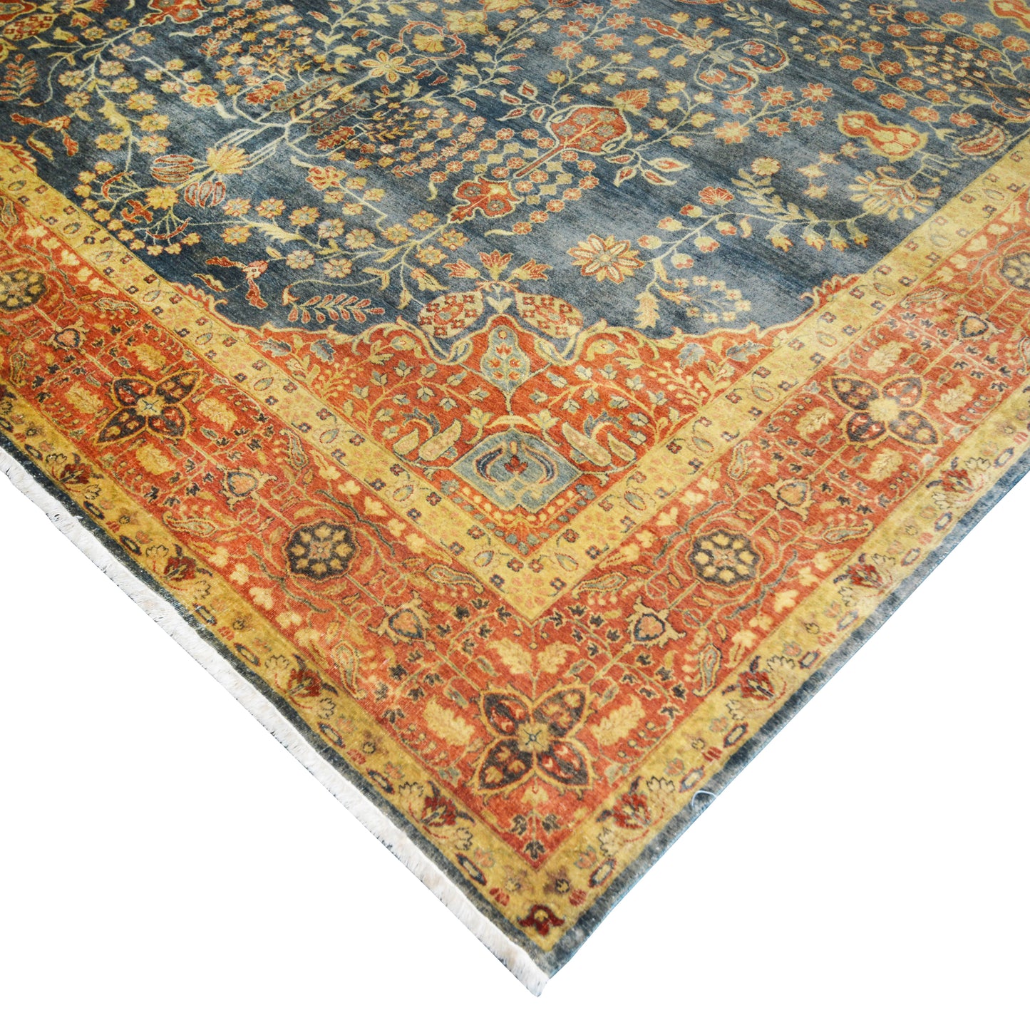 Blue and Red, Pure Wool Regular Traditional Handknotted 7.11x9.11Ft 240x301Cms Area Rug