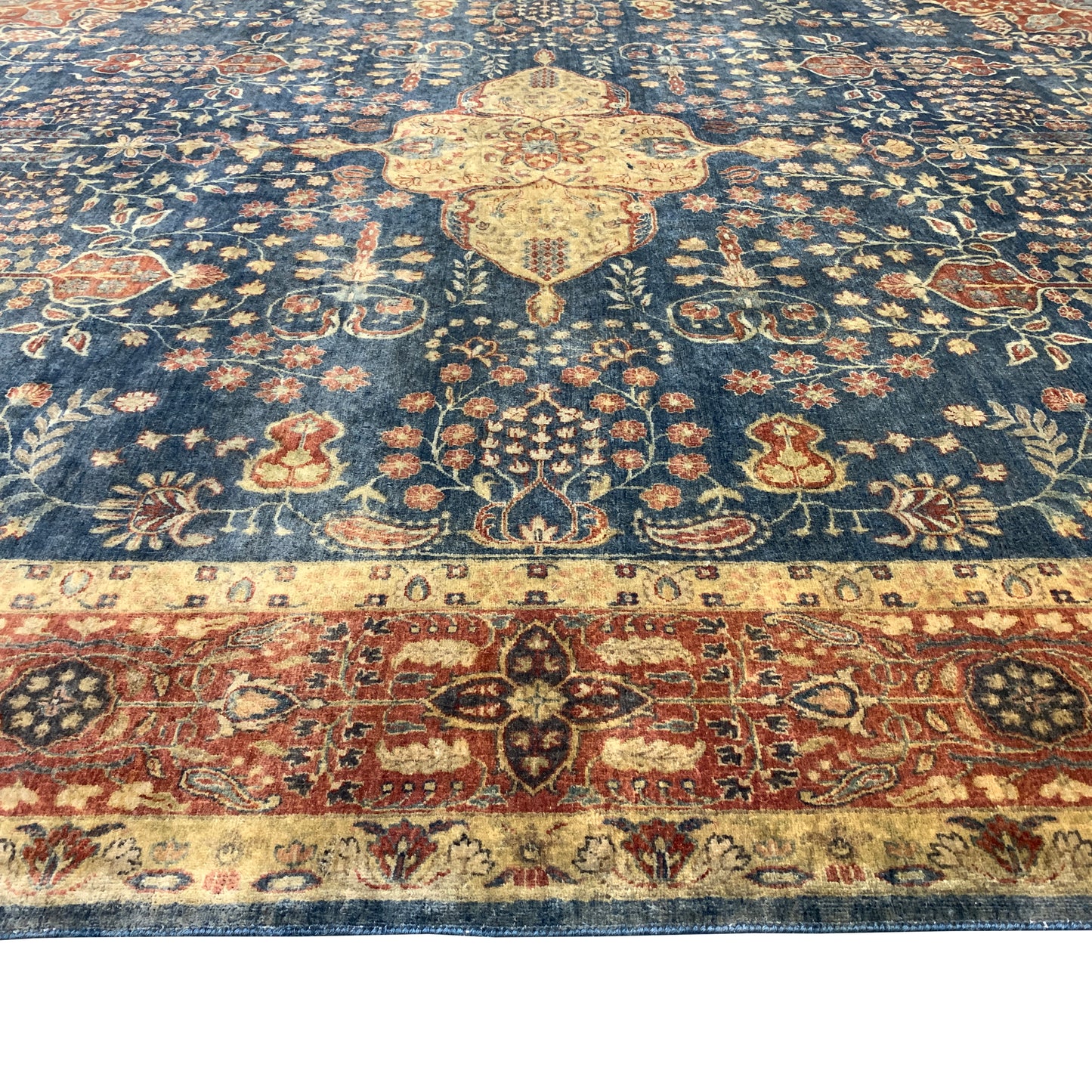 Garden Blue Rust and Camel Traditional Persian Pure Wool Luxury Handknotted Area Rug