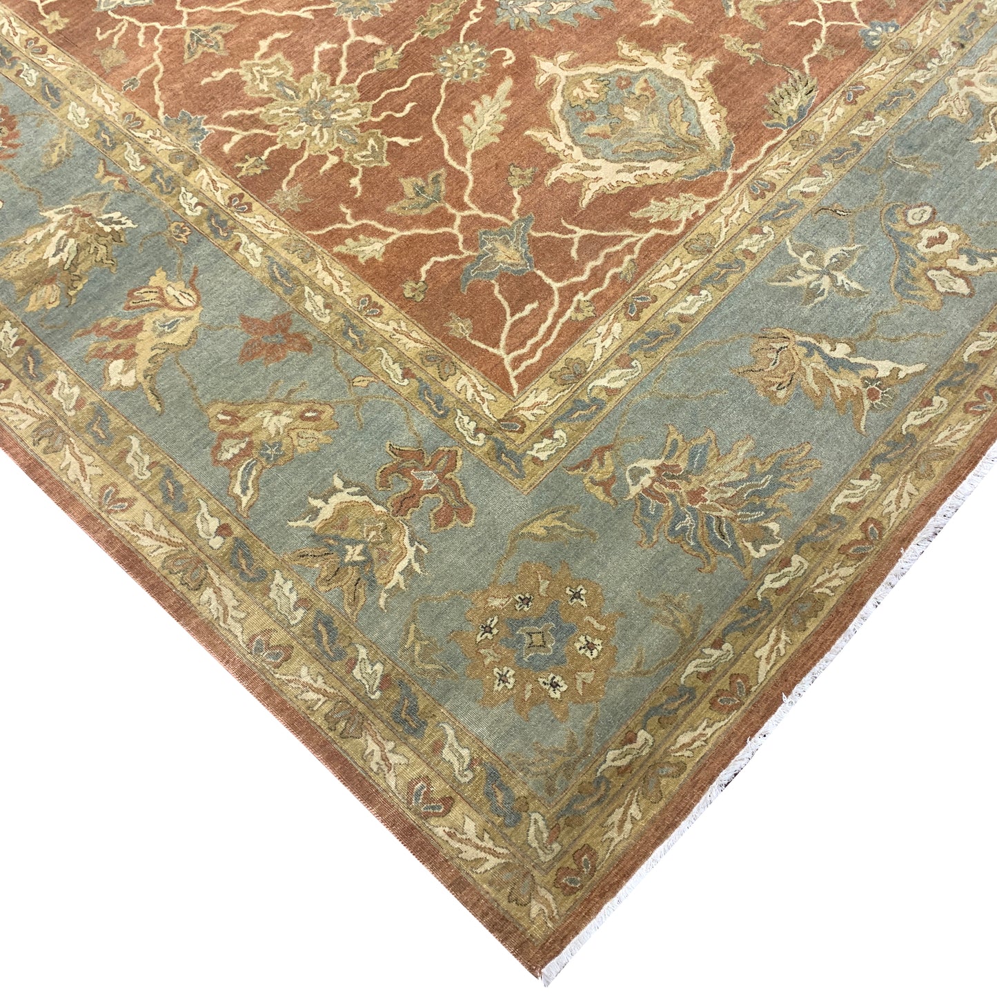 L. Blue and Rust, Pure Wool Regular Traditional Handknotted 9.10x12.11Ft 299x392Cms Area Rug