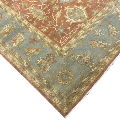 L. Blue and Rust, Pure Wool Regular Traditional Handknotted 9.10x12.11Ft 299x392Cms Area Rug