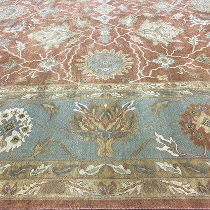 L. Blue and Rust, Pure Wool Regular Traditional Handknotted 9.10x12.11Ft 299x392Cms Area Rug