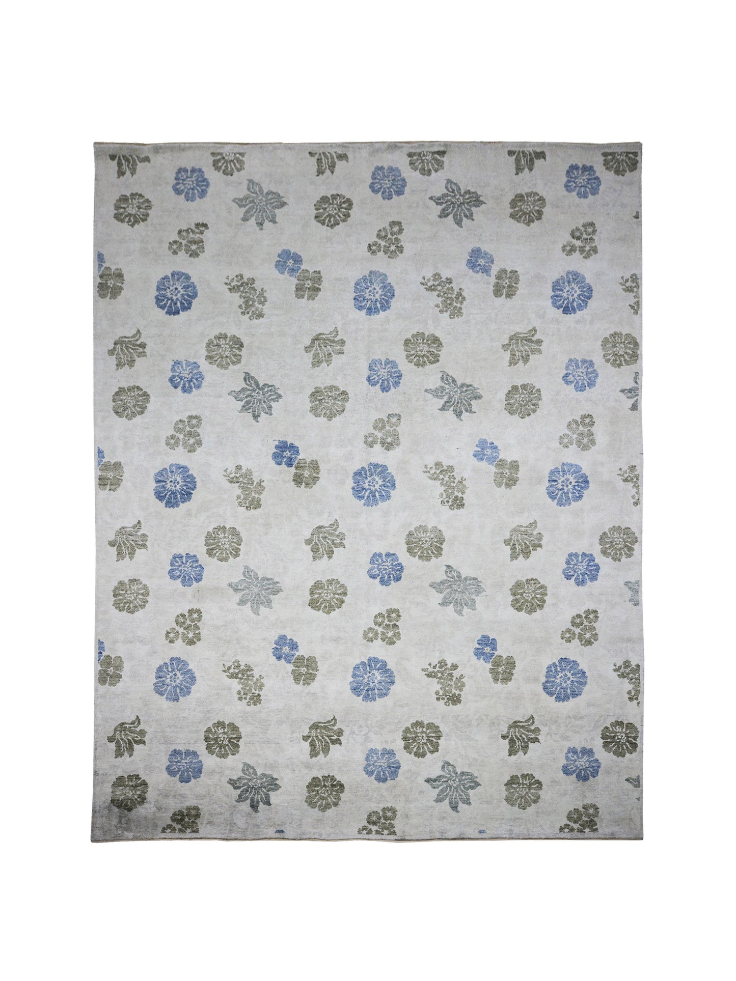 Get trendy with Floral Ivory, Blue, Green and Grey Transitional Pure Silk Handknotted Area Rug - Transitional Rugs available at Jaipur Oriental Rugs. Grab yours for $5550.00 today!