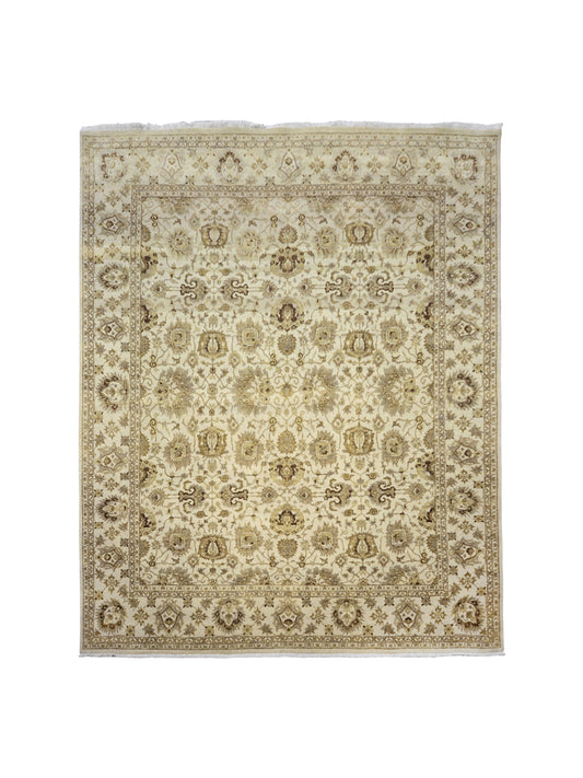 Mughal Beige, Brown and Brown Traditional Ushak Pure Wool Luxury Handknotted Area Rug