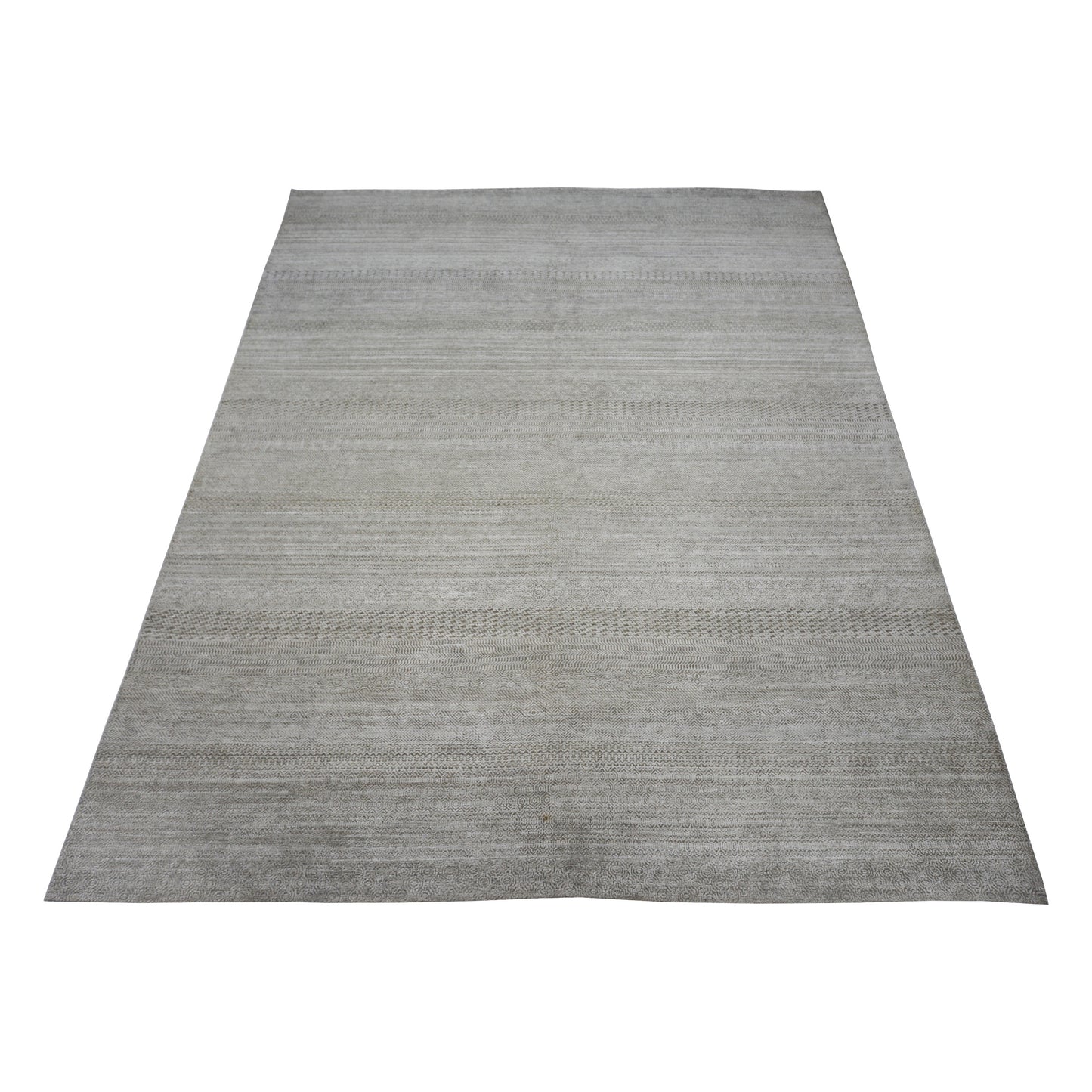 Modern Grass Beige and Grey Silk and Wool Handknotted 7.11x9.8Ft 240x235Cms Area Rug