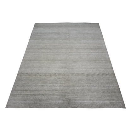 Modern Grass Beige and Grey Silk and Wool Handknotted 7.11x9.8Ft 240x235Cms Area Rug